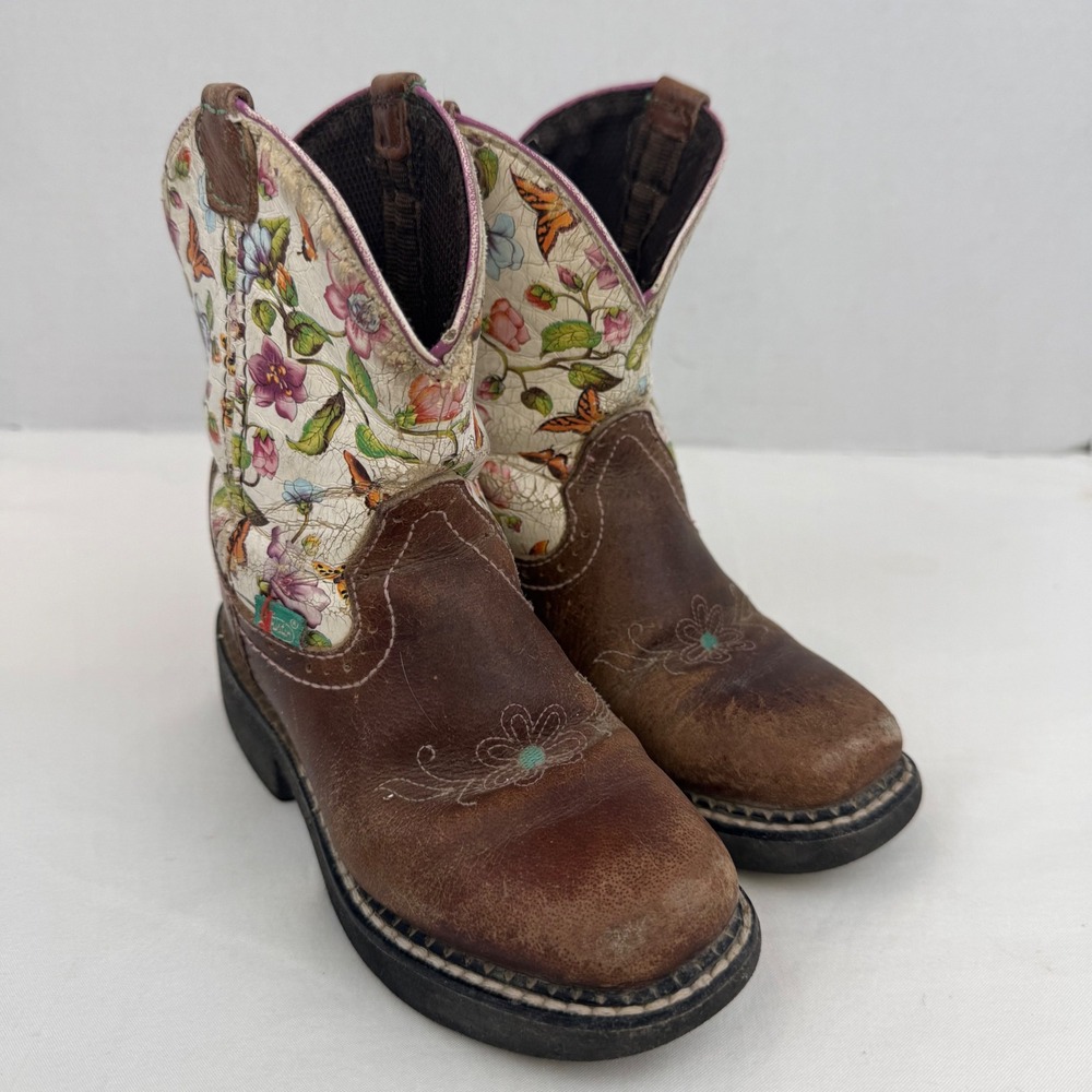 Justin Gypsy Girls Brown Leather Floral Butterfly Western Cowboy Boots 12.5Y